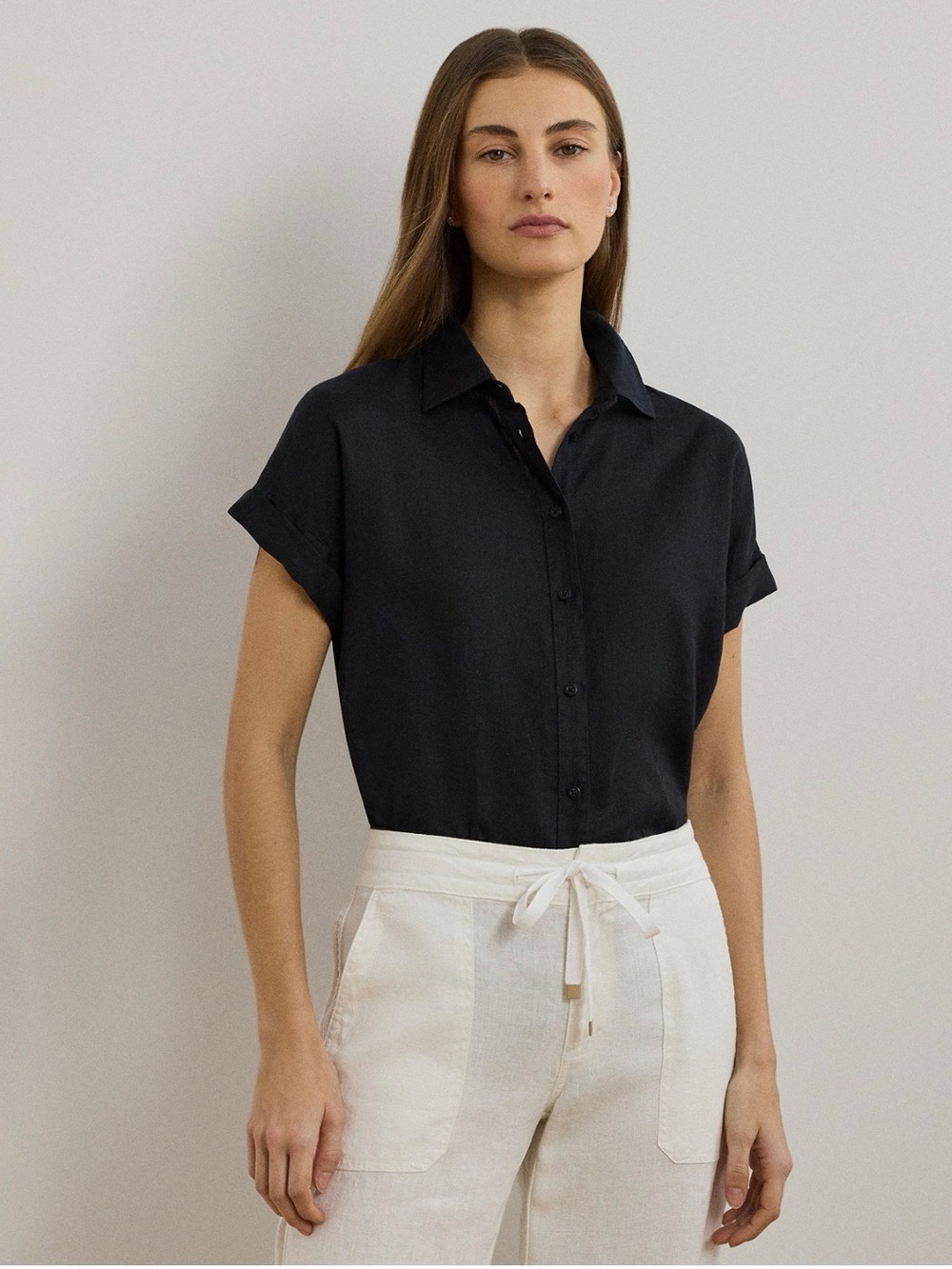 Lauren Ralph Lauren Women's Dolman-Sleeve Point Collar Shirt Linen